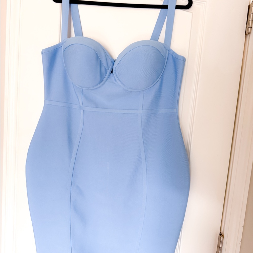 Fashion Nova Sky Blue Ribbed Dress